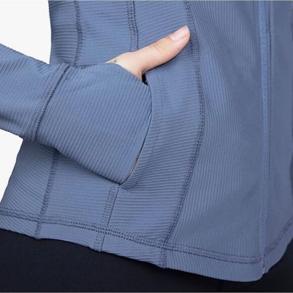 90 Degree By Reflex Womens Blue High Neck Ribbed Performance Jacket - Picture 4 of 16